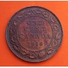 CANADA 1 CENTAVO 1918 REY JORGE V y VALOR KM.21 MONEDA DE COBRE MBC + PÁTINA ROJIZA 1 Cent