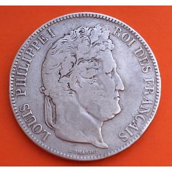 FRANCIA 5 FRANCOS 1843 A Ceca de PARIS Rey LOUIS PHILIPPE I KM.749.1 MONEDA DE PLATA MBC- Republique Francaise