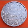 POLINESIA FRANCESA 5 FRANCOS 1965 PLAYA y DAMA CON CORNUCOPIA y ANTORCHA KM.4 MONEDA DE ALUMINIO EBC Polynesie Francaise