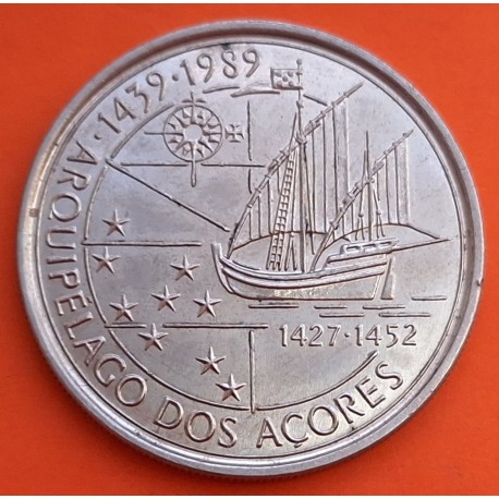 PORTUGAL 100 ESCUDOS 1989 ARCHIPIELAGO ISLAS AZORES y CARABELA PORTUGUESA KM.648 MONEDA DE NICKEL EBC