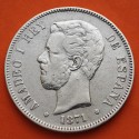 ESPAÑA 5 PESETAS 1871 * 18 75 DEM REY AMADEO I DE SABOYA y ESCUDO KM.666 MONEDA DE PLATA (DURO) Spain silver R/3