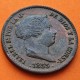 . @RARO ERROR - REVERSO GIRADO@ ESPAÑA Reina ISABEL II 10 CENTIMOS DE REAL 1855 Ceca de SEGOVIA KM.603 MONEDA DE COBRE
