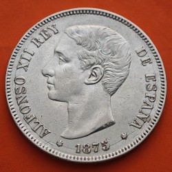 ESPAÑA 5 PESETAS 1875 * 18 75 DEM REY ALFONSO XII y ESCUDO KM.671 MONEDA DE PLATA (DURO) Spain silver R/2