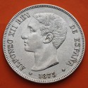 ESPAÑA 5 PESETAS 1875 * 18 75 DEM REY ALFONSO XII y ESCUDO KM.671 MONEDA DE PLATA (DURO) Spain silver R/2