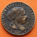 ESPAÑA REINA ISABEL II 1 CENTIMO DE ESCUDO 1867 OM Ceca de JUBIA KM.633.2 MONEDA DE BRONCE MBC Spain
