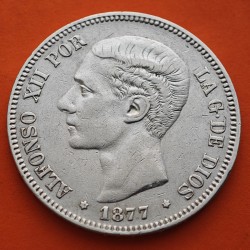 ESPAÑA 5 PESETAS 1877 * 18 77 DEM REY ALFONSO XII KM.676 MONEDA DE PLATA (DURO) Spain silver R/2