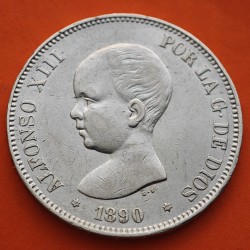 @MUY BONITA@ ESPAÑA 5 PESETAS 1890 * 18 90 MPM REY ALFONSO XIII MONEDA DE PLATA (DURO) KM.689 Spain silver R/4