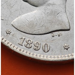 @MUY BONITA@ ESPAÑA 5 PESETAS 1890 * 18 90 MPM REY ALFONSO XIII MONEDA DE PLATA (DURO) KM.689 Spain silver R/4