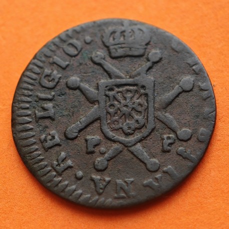 @RARA@ ESPAÑA Rey FERNANDO VII 1 MARAVEDI 1826 Ceca de PAMPLONA MONEDA DE COBRE Spain 1 Maravedis R/3