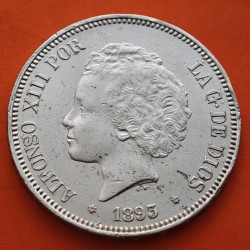 @MUY BONITA@ ESPAÑA 5 PESETAS 1893 * 18 93 PGL REY ALFONSO XIII tipo "RIZOS" KM.700 MONEDA DE PLATA (DURO) Spain silver R/1