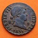 ESPAÑA Rey FERNANDO VII 2 MARAVEDIES 1833 Ceca de SEGOVIA KM.487.1 MONEDA DE COBRE EBC Spain 2 Maravedis R/3