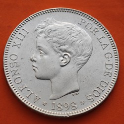 @PRECIOSA@ ESPAÑA 5 PESETAS 1898 * 18 98 SGV REY ALFONSO XIII KM.707 MONEDA DE PLATA (DURO) Spain silver R/2