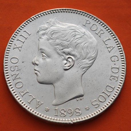 @PRECIOSA@ ESPAÑA 5 PESETAS 1898 * 18 98 SGV REY ALFONSO XIII KM.707 MONEDA DE PLATA (DURO) Spain silver R/2