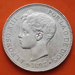 @MUY BONITA@ ESPAÑA 5 PESETAS 1897 * 18 97 SGV REY ALFONSO XIII KM.707 MONEDA DE PLATA (DURO - RAYAS) Spain R/3