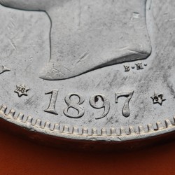 @MUY BONITA@ ESPAÑA 5 PESETAS 1897 * 18 97 SGV REY ALFONSO XIII KM.707 MONEDA DE PLATA (DURO - RAYAS) Spain R/3
