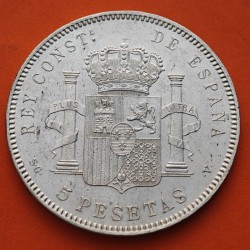 @MUY BONITA@ ESPAÑA 5 PESETAS 1897 * 18 97 SGV REY ALFONSO XIII KM.707 MONEDA DE PLATA (DURO - RAYAS) Spain R/3