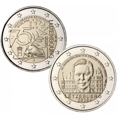 . 1 aaaaaaaaacoin @2 MONEDAS@ LUXEMBURGO 2 EUROS 2025 DUQUE ENRIQUE y TRONO - DECLARACIÓN SCHUMAN SC Conmemorativas