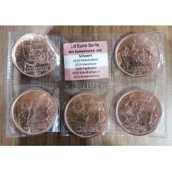. 5 monedas @AGOTADAS@ AUSTRIA 10 EUROS 2019 + 2020 + 2021 CABALLEROS MEDIEVALES COBRE SC Österreich coin