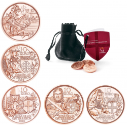 . 5 monedas @AGOTADAS@ AUSTRIA 10 EUROS 2019 + 2020 + 2021 CABALLEROS MEDIEVALES COBRE SC Österreich coin