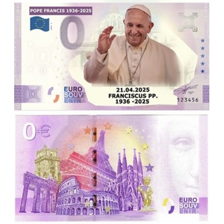 . 1 aaaaaaaacoin @ENVÍO HOY@ VATICANO Cero EUROS 2025 PAPA FRANCISCO BILLETE DE USO TURISTICO similar al de 500 EUROS