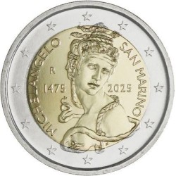 . 1 aaaaaaaaaacoin SAN MARINO 2 EUROS 2025 MIGUEL ANGEL Pintor y Escultor 2ª MONEDA CONMEMORATIVA ESTUCHE BLISTER