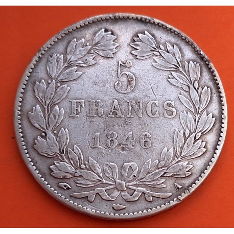 FRANCIA 5 FRANCOS 1846 A Ceca de PARIS REY LOUIS PHILIPPE I KM.749 MONEDA DE PLATA Roi Des Francais