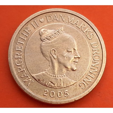 DINAMARCA 10 KRONER 2005 REINA MARGARITA II y LEONES KM.896 MONEDA DE LATON EBC- Denmark 10 Coronas