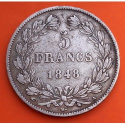FRANCIA 5 FRANCOS 1848 A Ceca de PARIS REY LOUIS PHILIPPE I KM.749 MONEDA DE PLATA Roi Des Francais