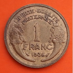FRANCIA 1 FRANCO 1936 DAMA Tipo MORLON KM.885 MONEDA DE LATON MBC- France 1 Franc