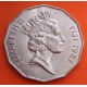 FIJI 50 CENTIMOS 1987 BARCO DE PESCA TRADICIONAL y REINA ISABEL II KM.54 MONEDA DE NICKEL EBC Fidji