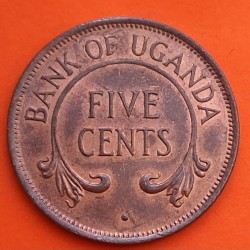 UGANDA 5 CENTIMOS 1966 CUERNOS DE ELEFANTE KM.1 MONEDA DE BRONCE SC- Africa 5 Cents BANK OF