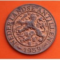 ANTILLAS HOLANDESAS 1 CENTIMO 1959 LEON RAMPANTE Época REINA JULIANA KM.1 MONEDA DE COBRE SC- Netherland Antilles