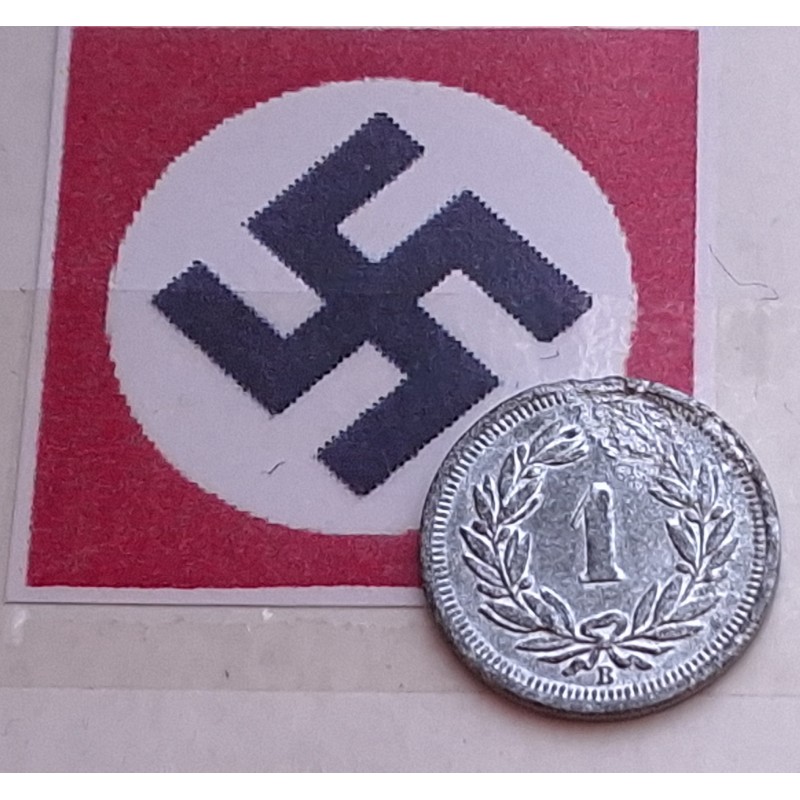 SUIZA 1 RAPPEN 1943 B ESCUDO KM.3.A MONEDA DE ZINC MBC+ OCUACION NAZI III REICH WWII Switzerland