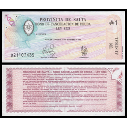 @BONO DE CANCELACIÓN DE DEUDA@ ARGENTINA 1 AUSTRAL 1987 Provincia de SALTA Pick S.2612.B BILLETE SC UNC BANKNOTE