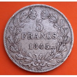 FRANCIA 5 FRANCOS 1845 A Ceca de PARIS Rey LOUIS PHILIPPE I KM.749 MONEDA DE PLATA MBC- Republique Francaise