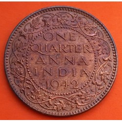INDIA 1/4 ANNA 1942 Ceca de CALCUTA Rey JORGE VI KM.531 MONEDA DE BRONCE MBC+ One Quarter BRITISH INDIA