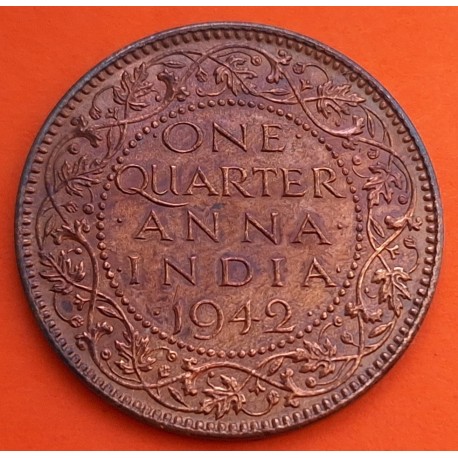 INDIA 1/4 ANNA 1942 Ceca de CALCUTA Rey JORGE VI KM.531 MONEDA DE BRONCE MBC+ One Quarter BRITISH INDIA