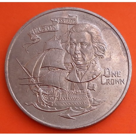 GIBRALTAR 1 CORONA 1980 ALMIRANTE NELSON y GALEÓN KM.12 MONEDA DE NICKEL MBC 1 Crown coin R/3
