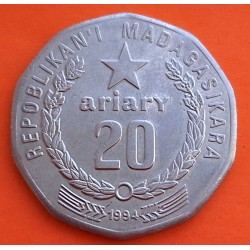 MOZAMBIQUE 20 ARIARY 1994 TRACTOR Leyenda / Motto -B- KM.24.1 MONEDA DE NICKEL SC- DECAGONAL