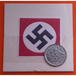 SUIZA 1 RAPPEN 1943 B ESCUDO KM.3.A MONEDA DE ZINC MBC+ OCUACION NAZI III REICH WWII Switzerland