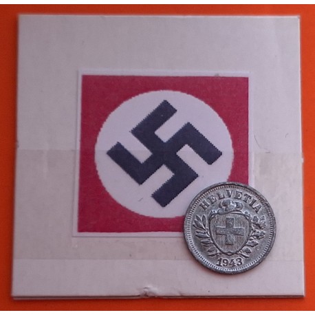 SUIZA 1 RAPPEN 1943 B ESCUDO KM.3.A MONEDA DE ZINC MBC+ OCUACION NAZI III REICH WWII Switzerland