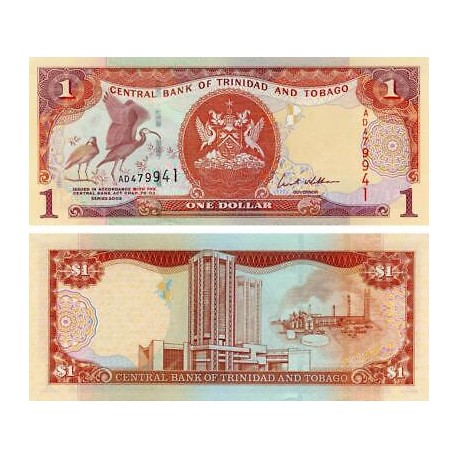 TRINIDAD y TOBAGO 1 DOLAR 2002 PAJAROS y ESTACION PETROLIFERA Pick 41 BILLETE SC 1 Dollar UNC BANKNOTE