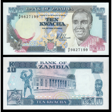 ZAMBIA 10 KWACHA 1989 ÁGUILA - ESCLAVO - CABEZA DE JIRAFA Pick 31A BILLETE SC Africa UNC BANKNOTE