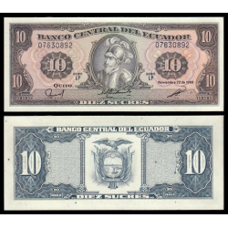 ECUADOR 10 SUCRES 1988 NOVIEMBRE 22 SEBASTIAN DE BENALCAZAR Serie LP Pick 121 BILLETE SC UNC BANKNOTE
