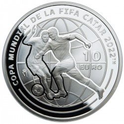 . @RARA@ ESPAÑA 10 EUROS 2021 COPA MUNDIAL DE FUTBOL DE LA FIFA QATAR 2022 MONEDA DE PLATA PROOF ESTUCHE FNMT