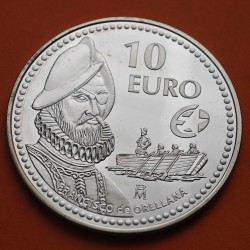 . @RARA@ ESPAÑA 10 EUROS 2011 FRANCISCO DE ORELLANA MONEDA DE PLATA NO ESTUCHE FNMT SI CÁPSULA