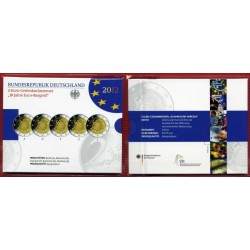 . 5 monedas CARTERA OFICIAL x ALEMANIA 2 EUROS 2012 A+D+F+G+J X ANIVERSARIO DEL EURO SC CONMEMORATIVAS BIMETALICA Germany BRD