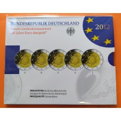 . 5 monedas CARTERA OFICIAL x ALEMANIA 2 EUROS 2012 A+D+F+G+J X ANIVERSARIO DEL EURO SC CONMEMORATIVAS BIMETALICA Germany BRD