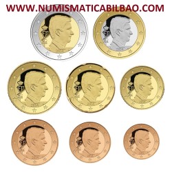 BELGICA CARTERA OFICIAL EUROS 2014 BU SET 1+2+5+10+20+50 CENTIMOS 1 EURO + 2 EUROS SC MONEDAS DISEÑO TIPO 3 REY ALBERTO