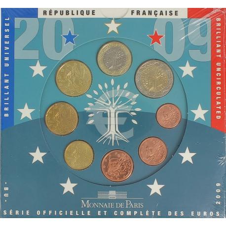 FRANCIA CARTERA OFICIAL EUROS 2009 SC 1+2+5+10+20+50 Centimos + 1 EURO + 2 EUROS 2009 UNC BU EUROSET KMS
